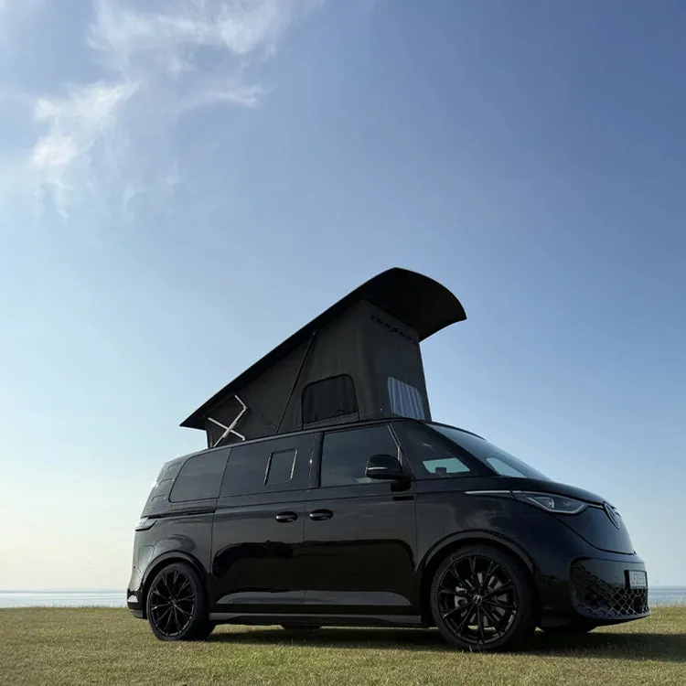 VW ID. Buzz with the Horizon pop-top roof raised
