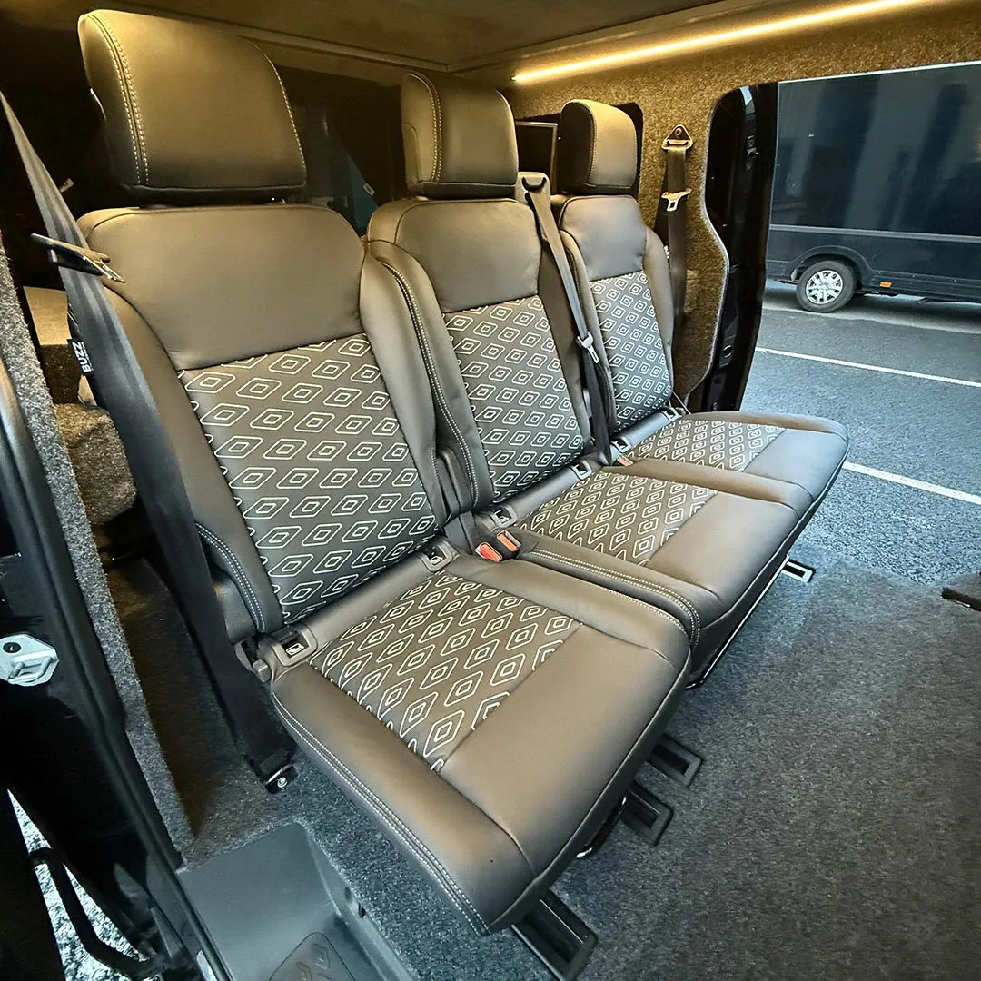 Quilted leather Kombi rear seats in a VW ID. Buzz